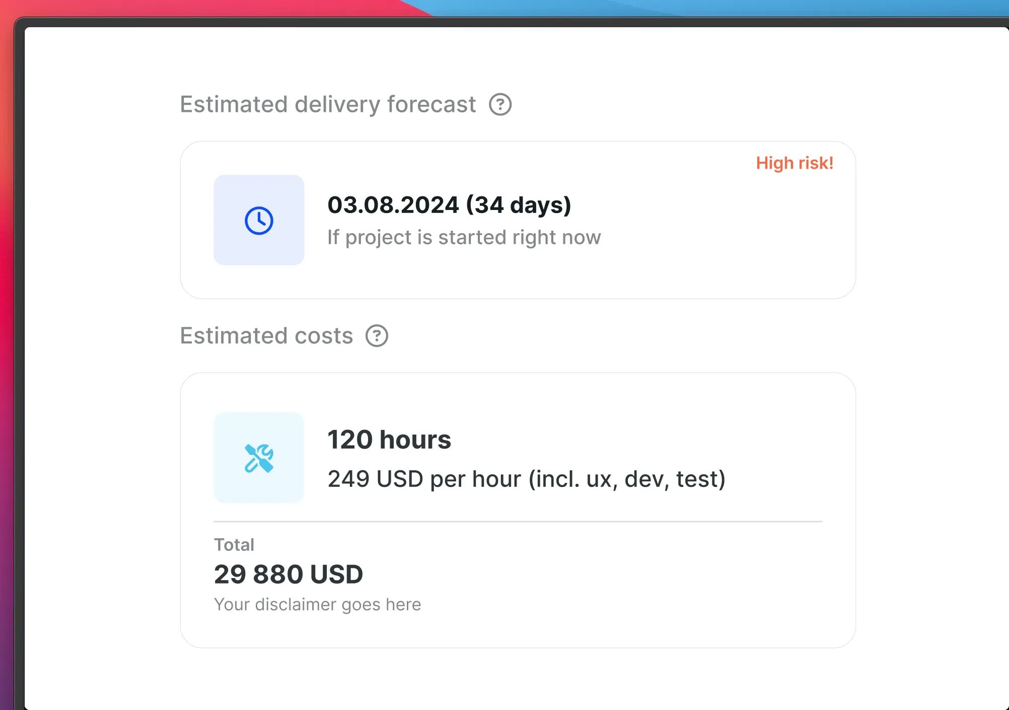 Delivery forecast and cost estimates by AI